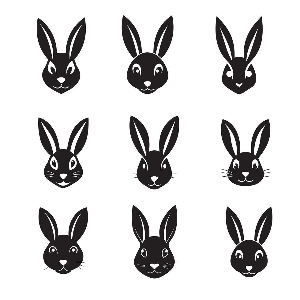 Set of silhouette rabbit face illustration vector