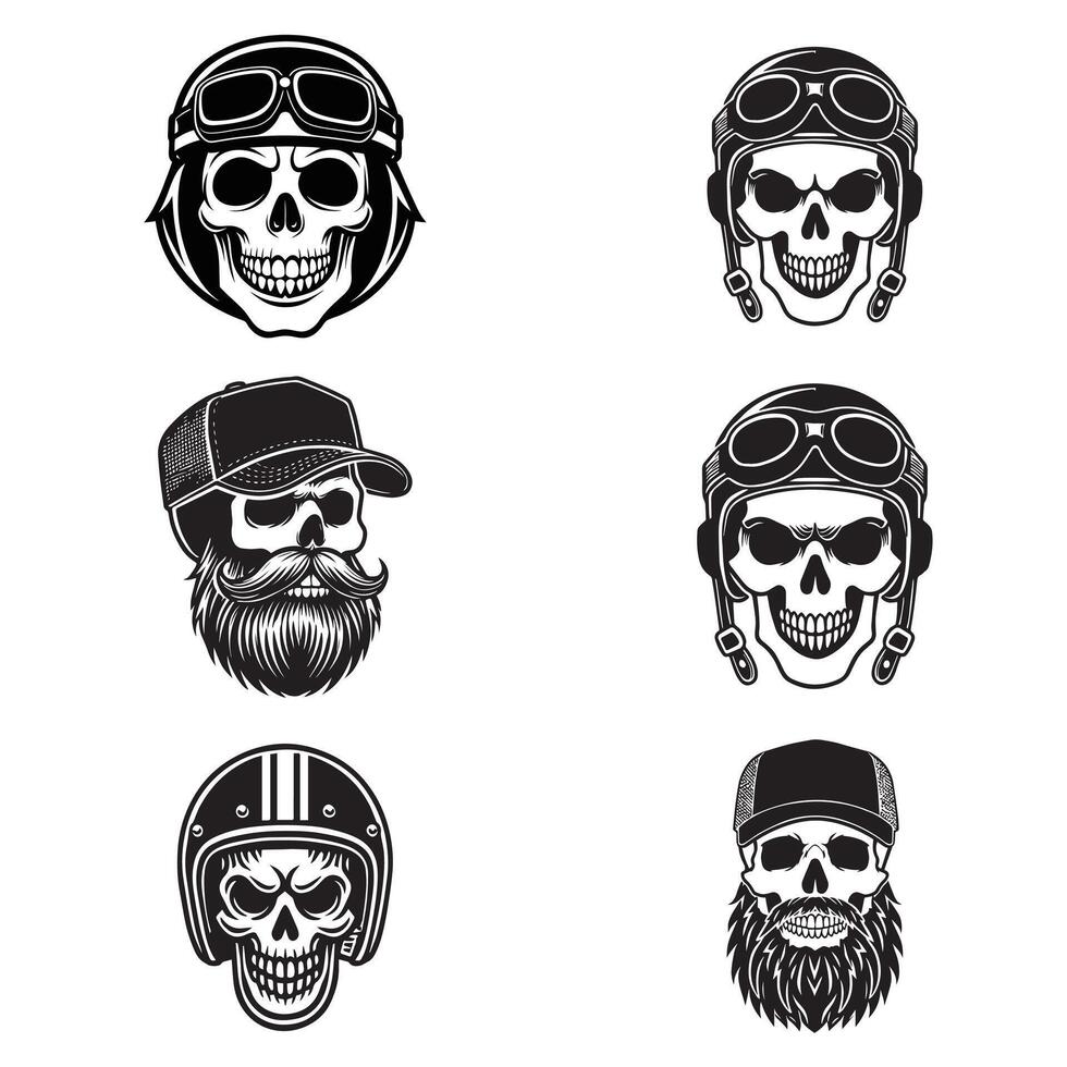 Skull and Beard Biker Icons Helmeted and Bearded Rider Designs vector