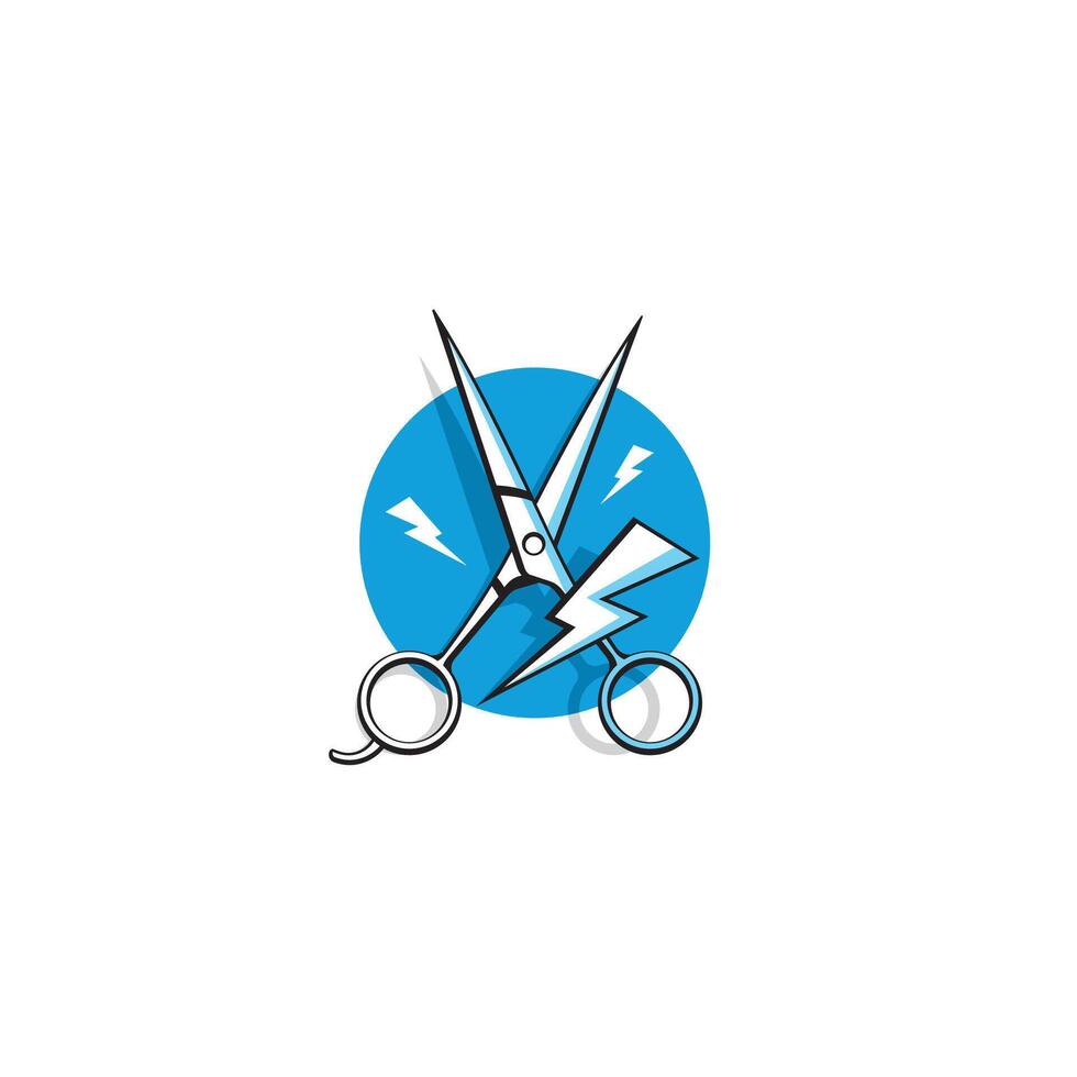 Scissor and Electricity or Thunder logo or icon design vector