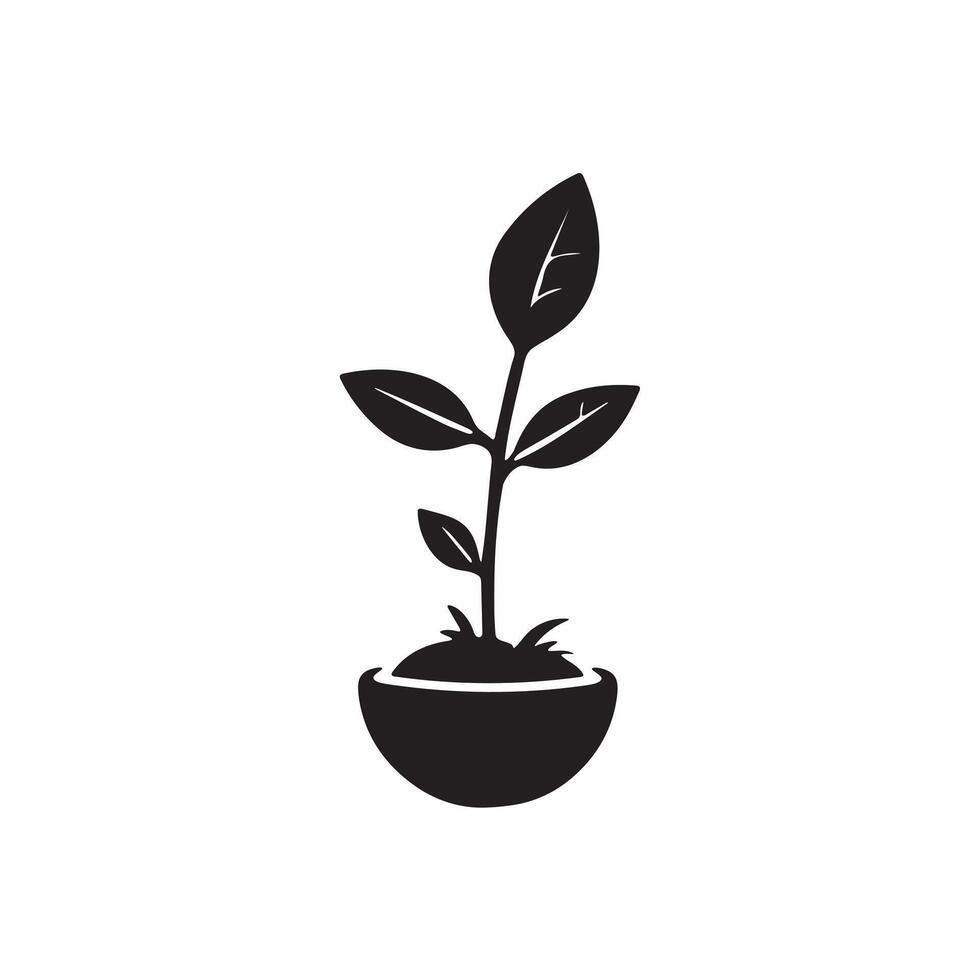 A small plant in a beautiful vase icon silhouette on white background vector
