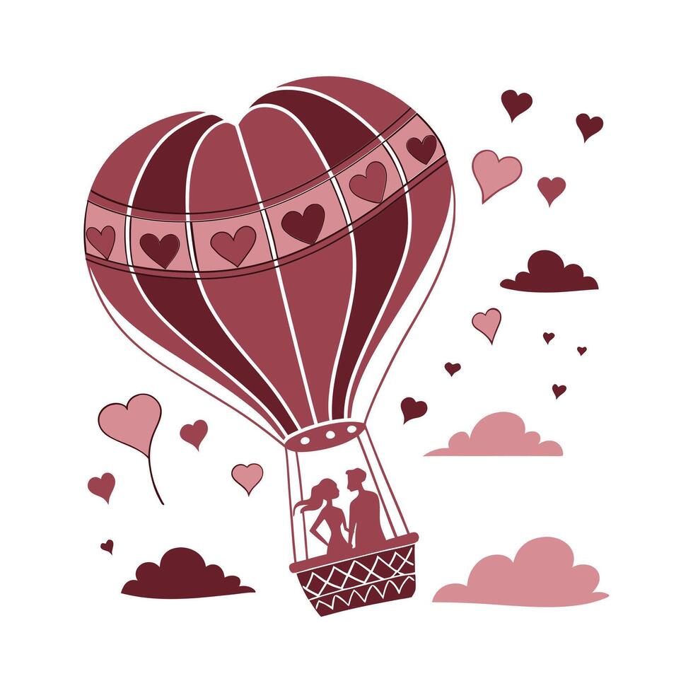 Dreamy Heart Balloon Design with Couple Silhouette vector