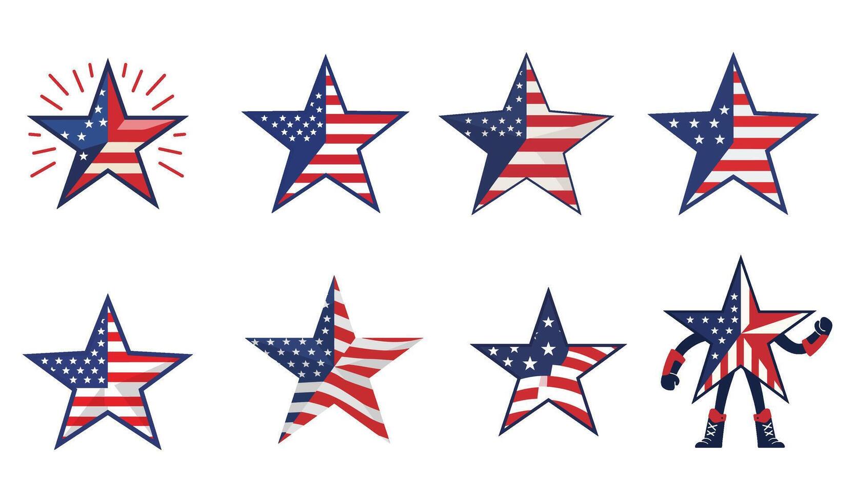 Star Patriot Icon Set Featuring Hand-Drawn 3D Star Patterns vector