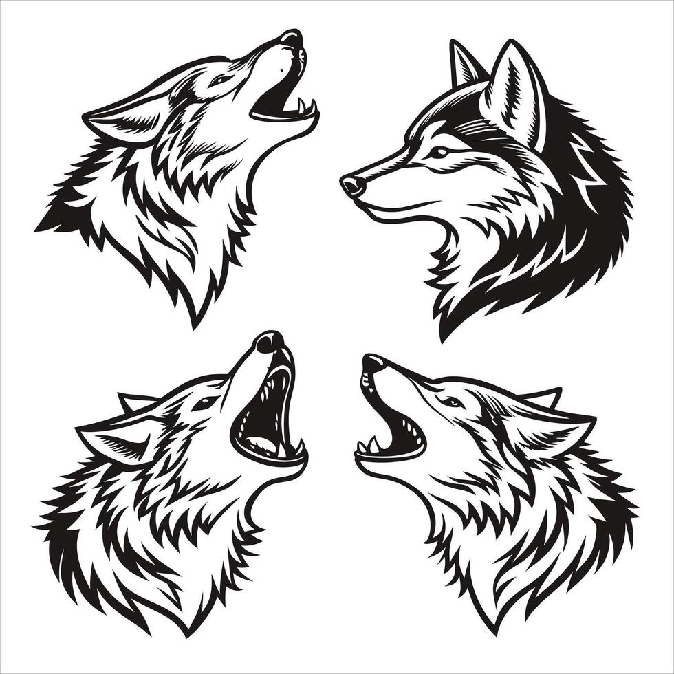 Premium Black and White Wolf Head vector