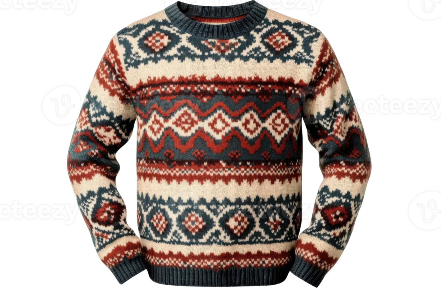 fair isle knit sweater with geometric pattern on transparent background png