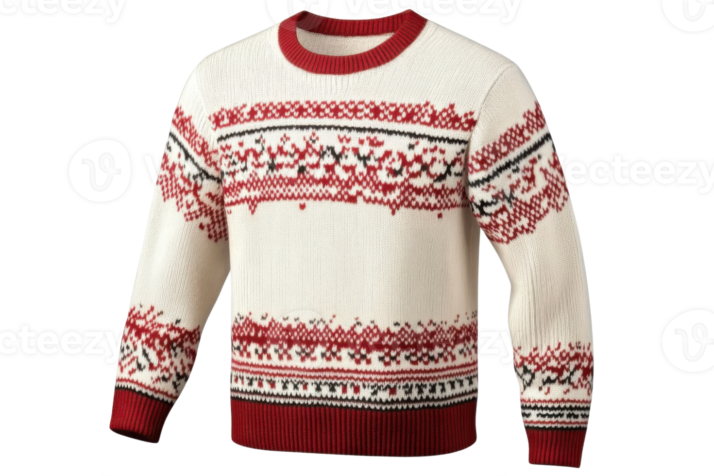 fair isle knit sweater red and cream pattern on transparent background png