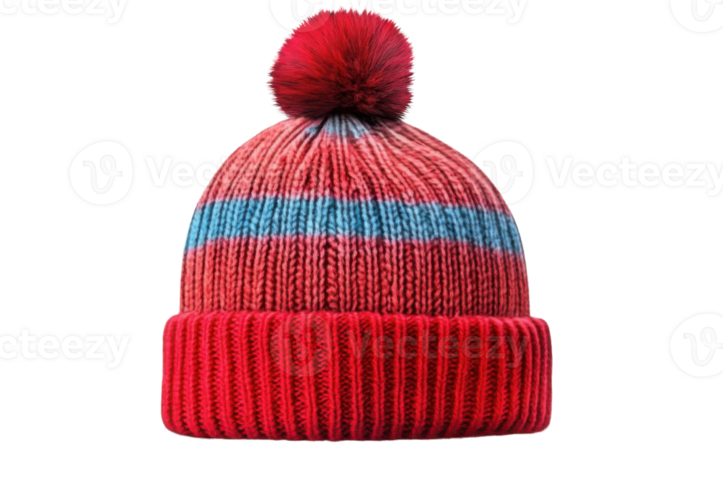 red knit beanie with pom pom on transparent background png