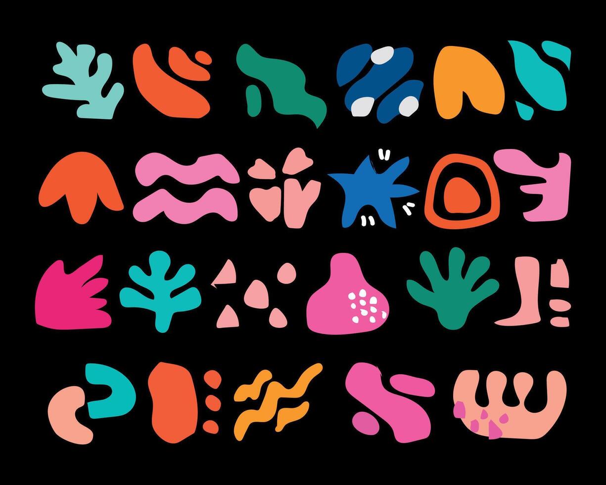 a colorful set of letters and shapes on a black background vector