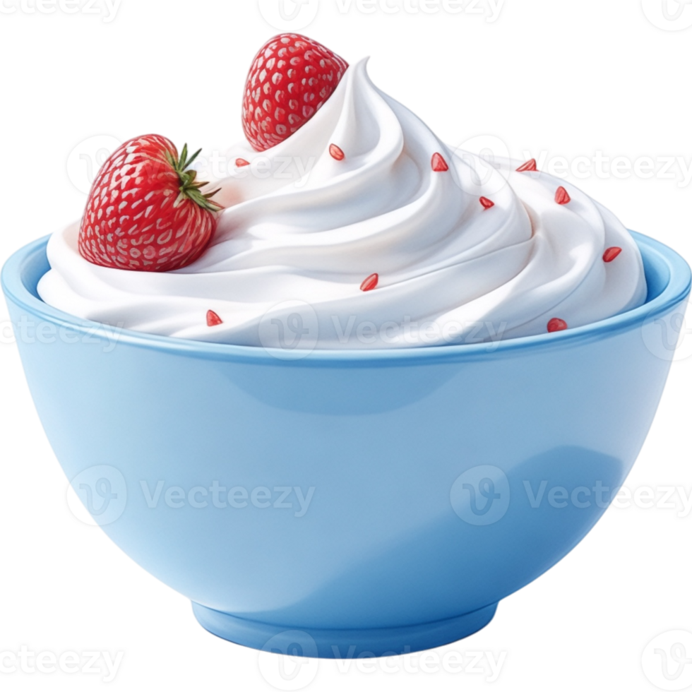 Dessert Bowl with Fluffy Whipped Cream and Berries png