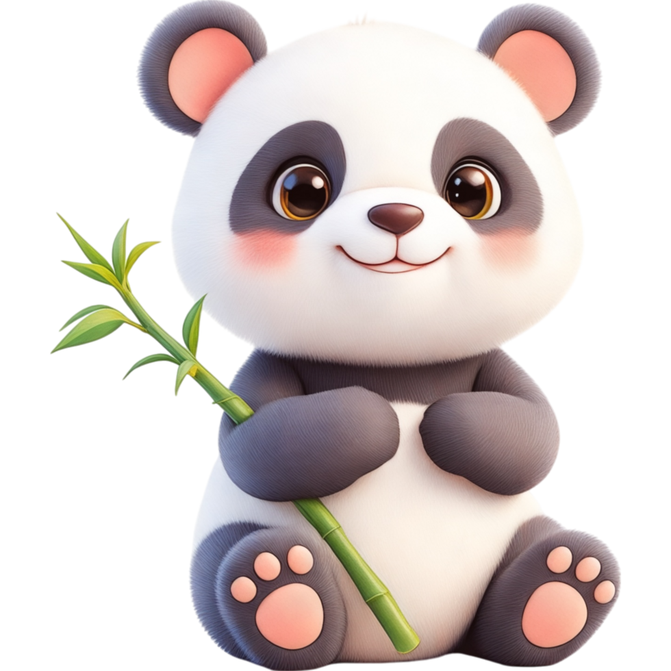 Cute 3D Panda Holding Bamboo png