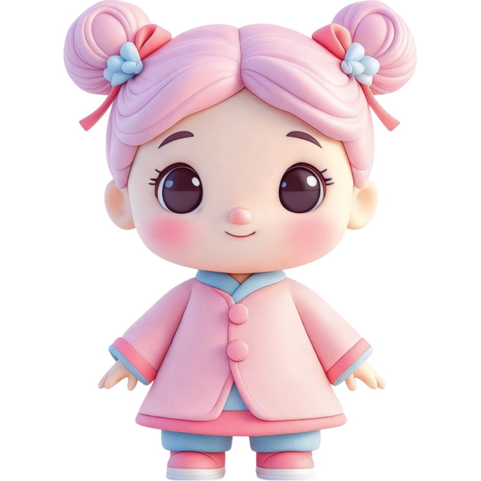 Cute 3D Girl with Pink Hair in Pink Outfit png