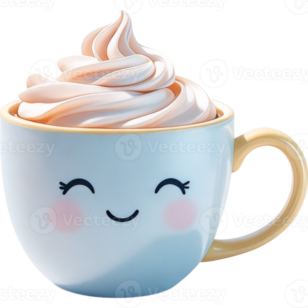 Happy Face Beige Coffee Mug with Whipped Cream png