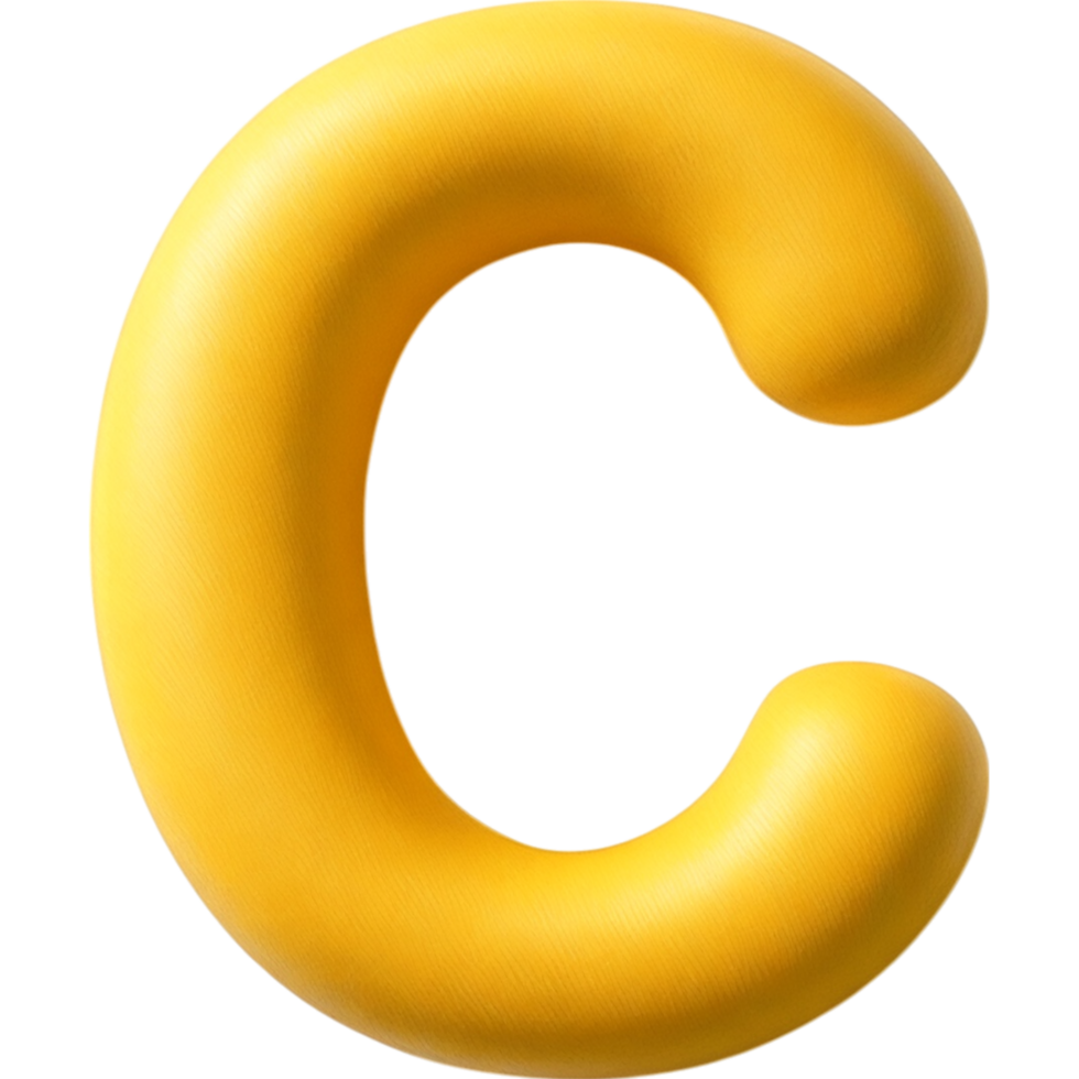 Letter C Shiny Yellow 3D Render png