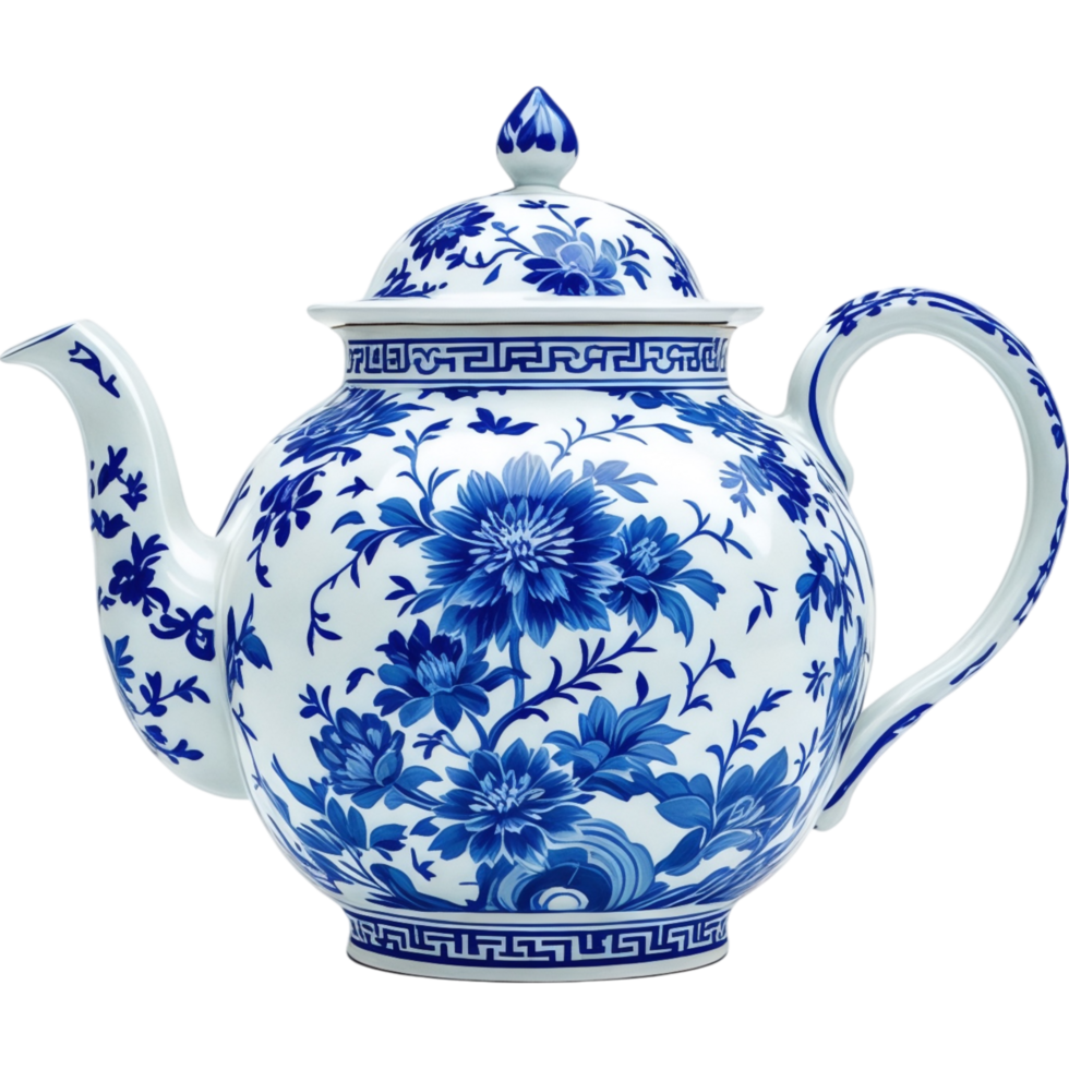 Blue and white porcelain teapot png