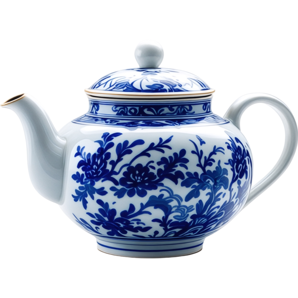 Blue and white porcelain teapot illustration png