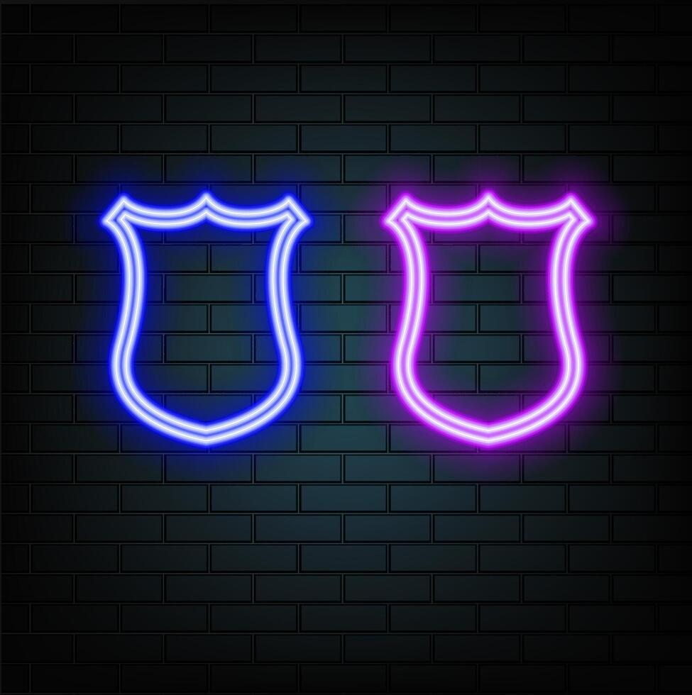 Neon light speech bubble. Check mark line icon. Accepted or Approve sign. Tick shield symbol. Neon light background. Confirmed glow line. Brick wall banner. vector