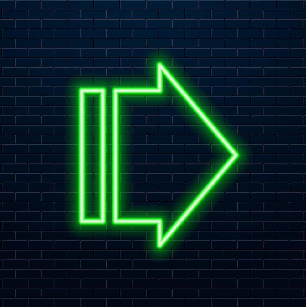 Green arrows pointing right Neon light. direction concept. Right glowing neon direction at night. Lighting sparrow sign. Flashing direction indicators. 3d render vector