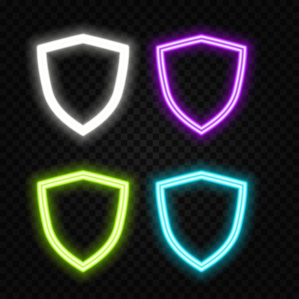 Information data and network protection, cyber system security digital shield, futuristic technology with blue neon glow in the smoke, business background vector