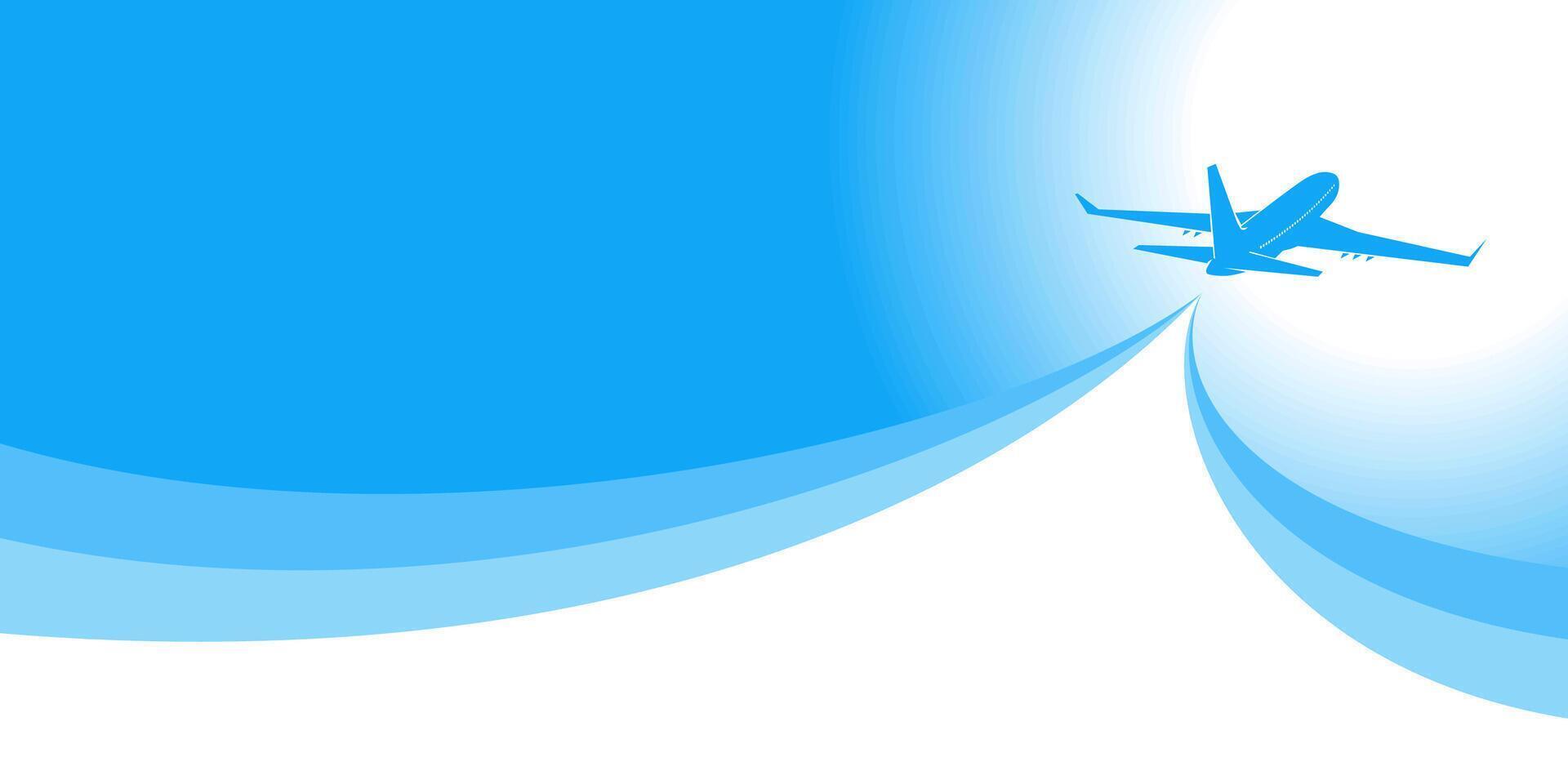 Blue sky with airplane taking off vector