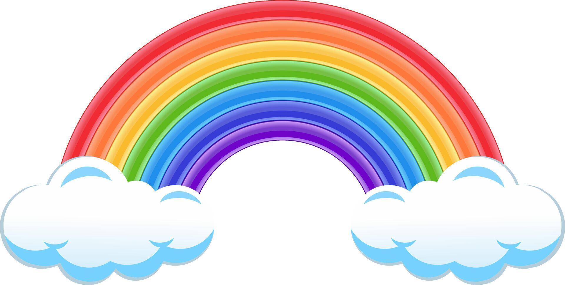 bright rainbow rests on clouds vector