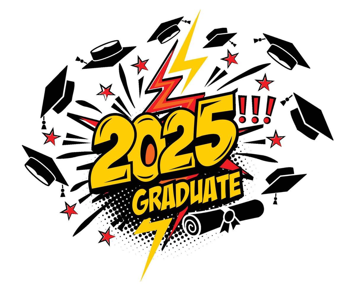 2025 graduate class logo popart vector