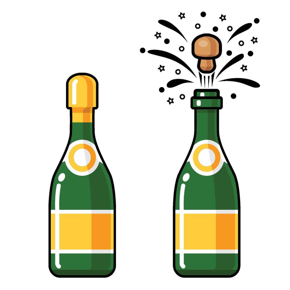 champagne bottle icon set vector
