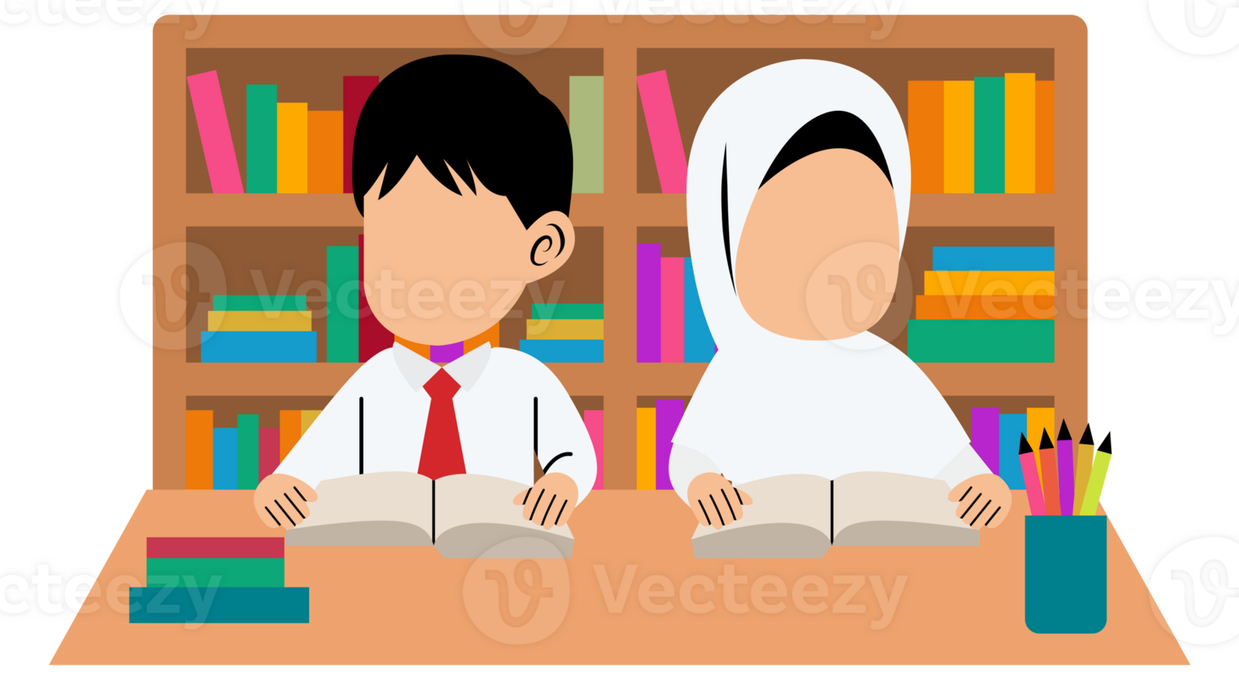 Student reading book at the library png