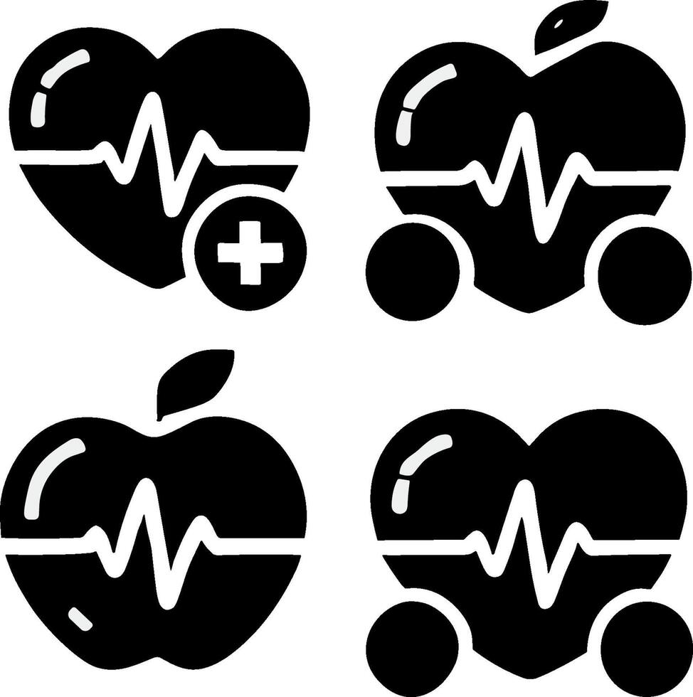 Icon set of health, wellness and nature with medical, heart, and plant symbols monochrome style vector