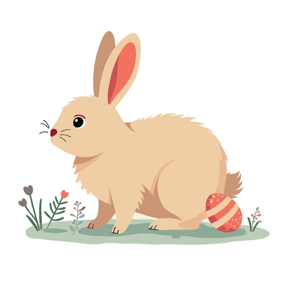 Cute adorable bunny with easter egg on isolated background vector