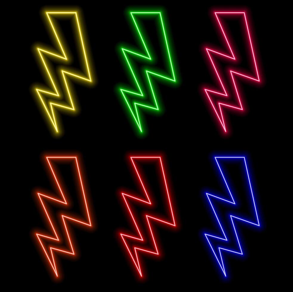 Neon lightning bolt, glowing sign, isolated, illustration. vector