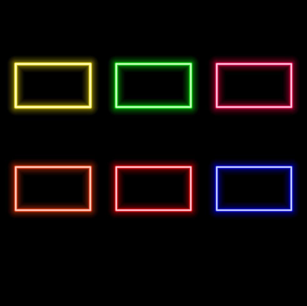 Neon rectangle frame with light. Border with led glow. Geometric shape laser sign for text. Fluorescent design elements for club, buttons or advertising. vector