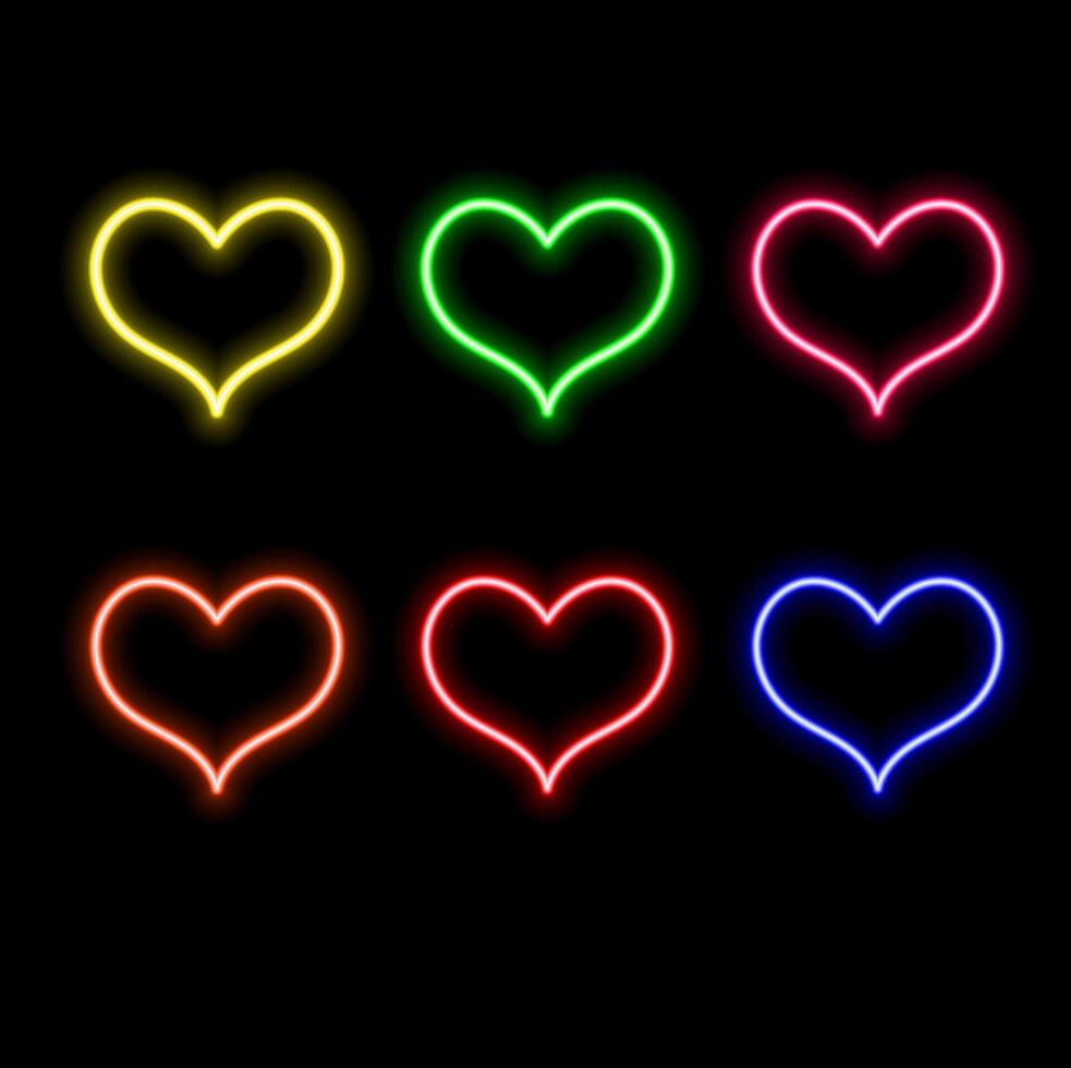 Bright neon light. Red neon heart illustration on dark brick wall. Glowing heart. vector