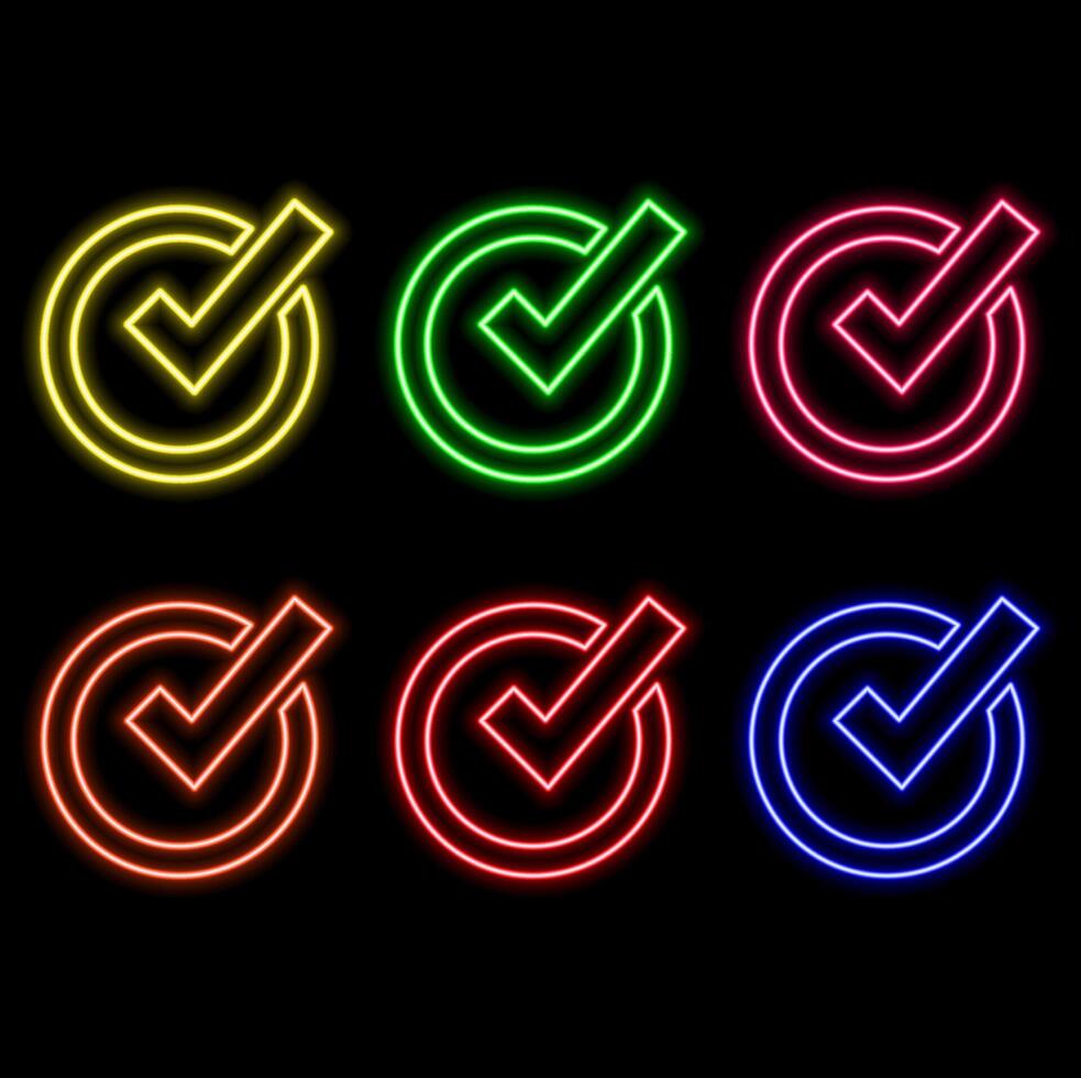 animation of glowing neon check mark icon. ok, done, checkmark done vector