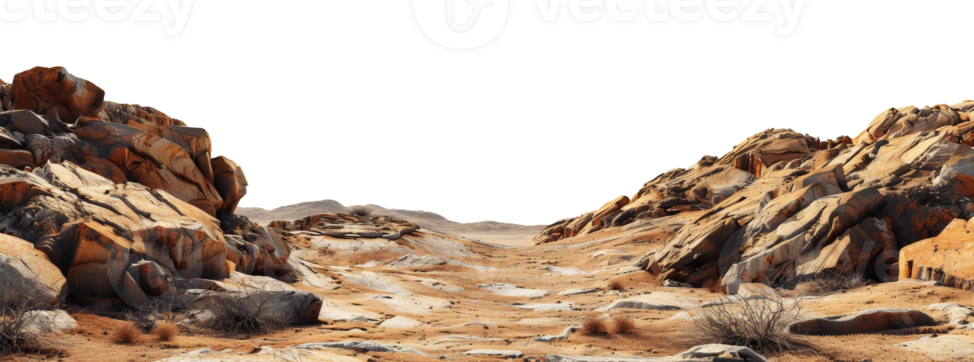 A desert landscape with rocks and dirt png