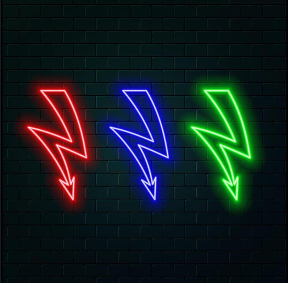 Neon green arrow icon. neon light right arrows. glowing direction arrows. Glowing neon arrow sign on black background. Location indicator for casino, bar, cinema, nightclub. vector
