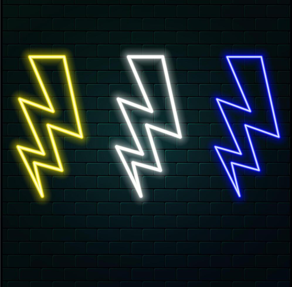 Neon energy lightning bolt shymbol. Electric power. Fast battery charging. Isolated on transparent background. vector
