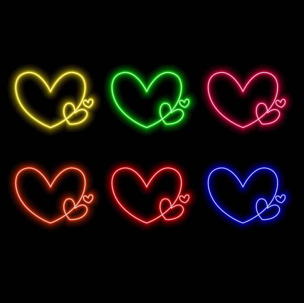 Neon heart illustration purple and pink color banner, design for card Valentines day vector