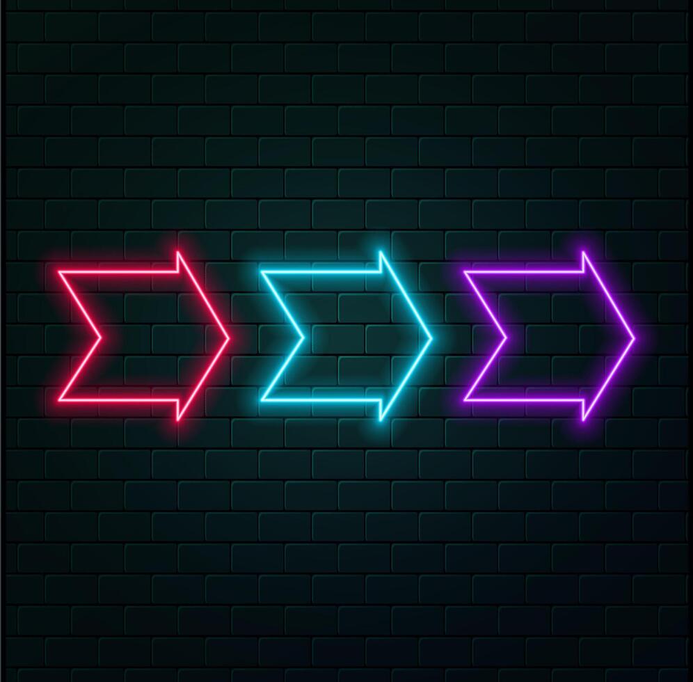 Neon arrow symbol icon. Black background with arrow facing down. Direction sign. Neon icon flashing download arrow. neon arrow sign. vector