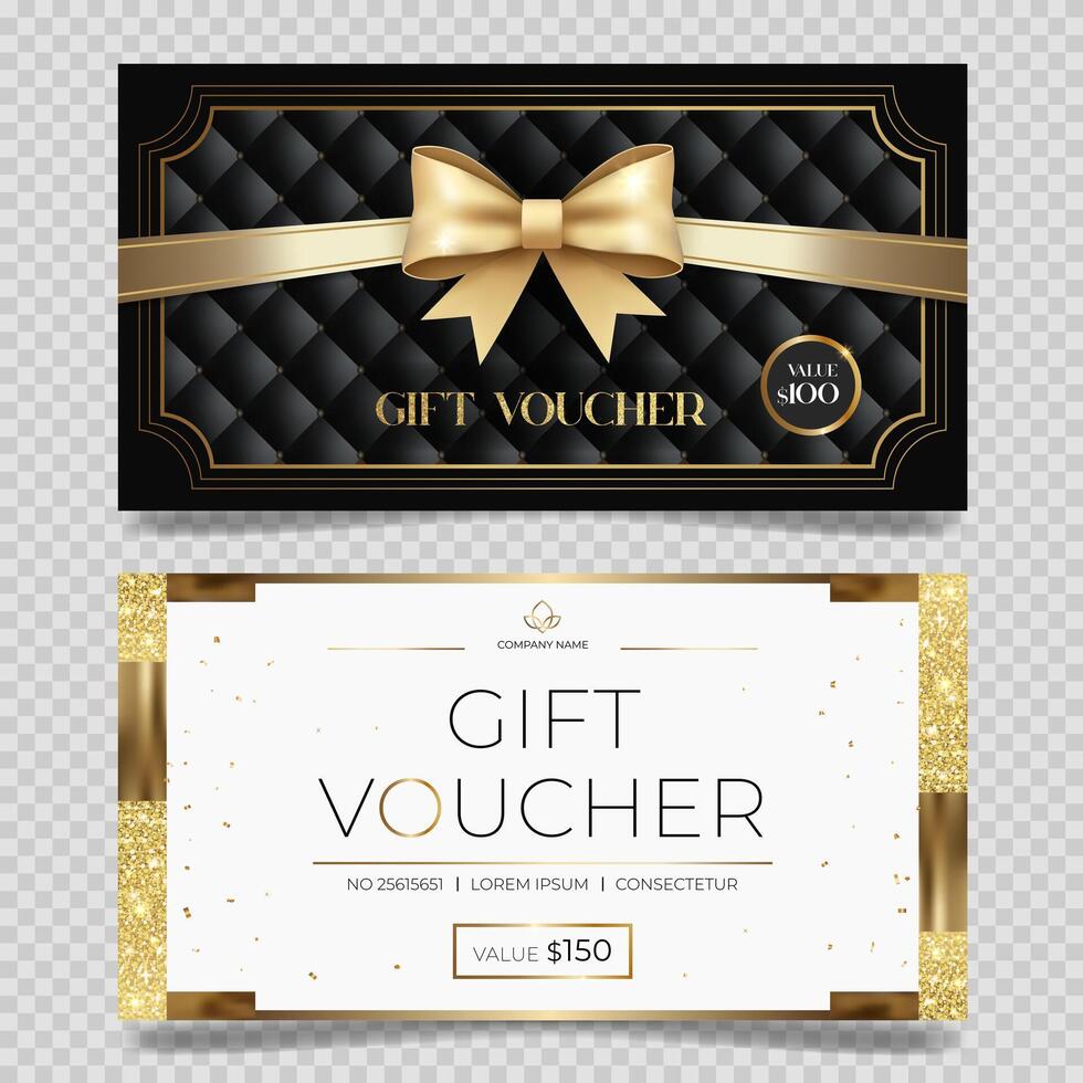 Luxury gift vouchers in golden color. Elegant template for gift card, coupon. Stylish gift voucher. Promo or flyer offer vector