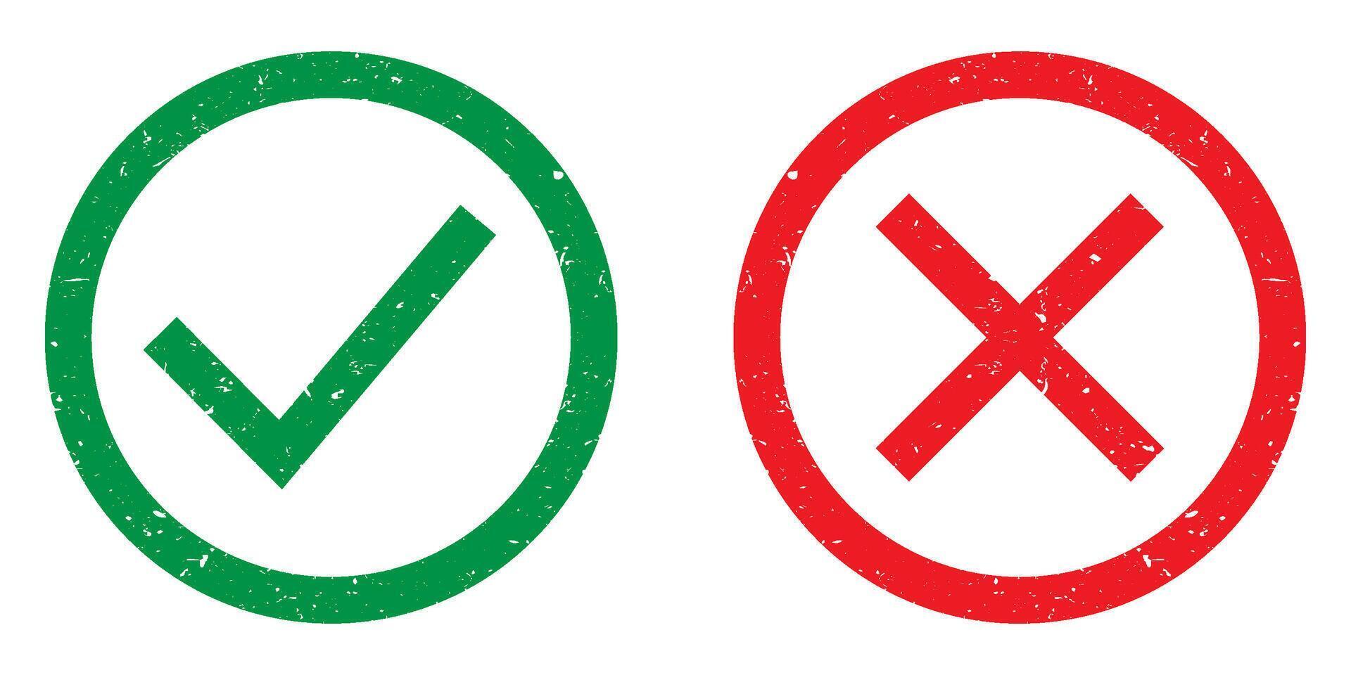 Outline circle x mark symbol and outline circle checkmark icon vector
