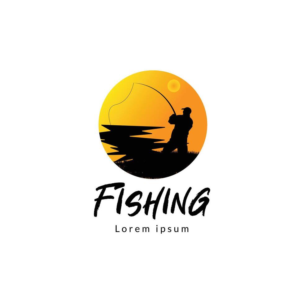 Fishing sunset man logo design vector