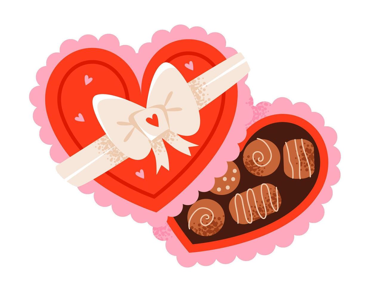 A heartshaped box of chocolates decorated with a bow. A delicious gift for Valentine's Day. Flat illustration. vector