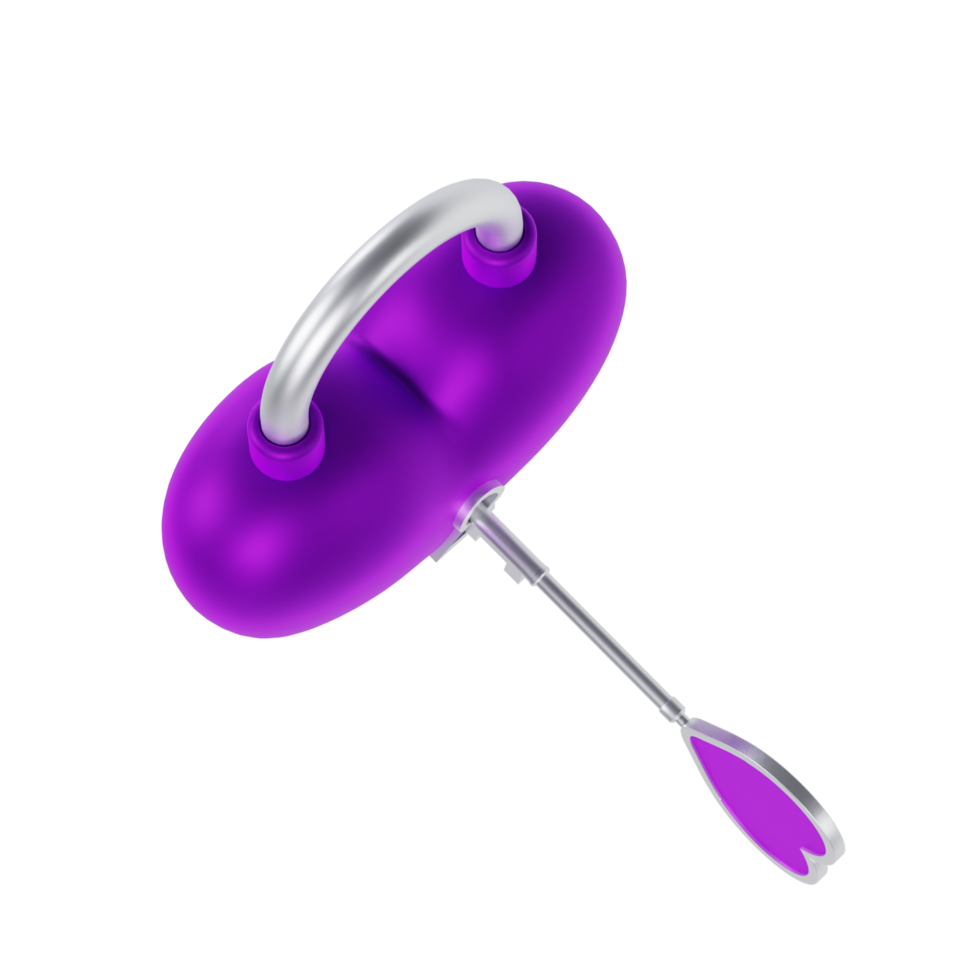 Purple Valentine Lock with a Key - Upper High View at 45 Degrees png