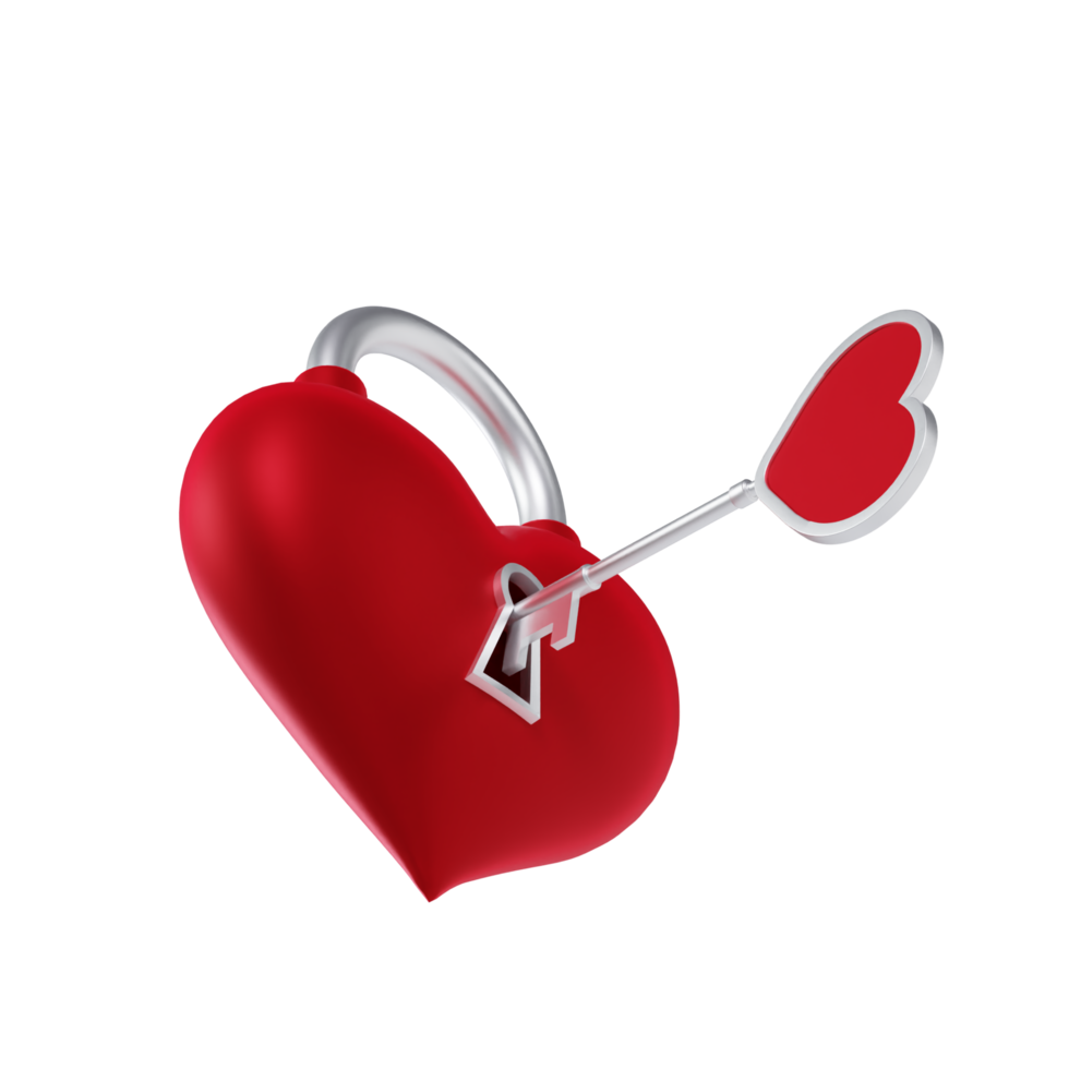 Red Valentine Lock with a Key - Lower Medium View at 45 Degrees png