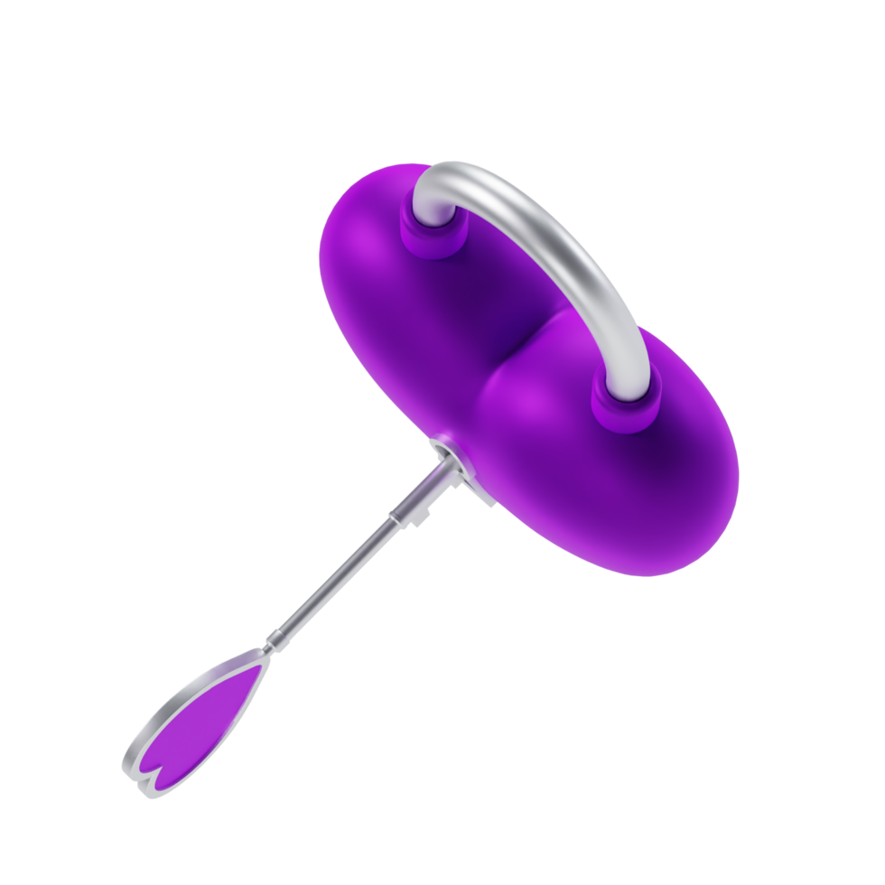Purple Valentine Lock with a Key - Upper High View at 135 Degrees png