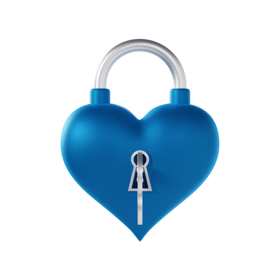 Blue Valentine Lock with a Key - Medium View at Side Angle 90 Degrees png