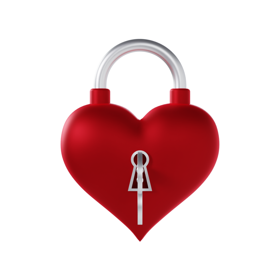 Red Valentine Lock with a Key - Medium View at Side Angle 90 Degrees png