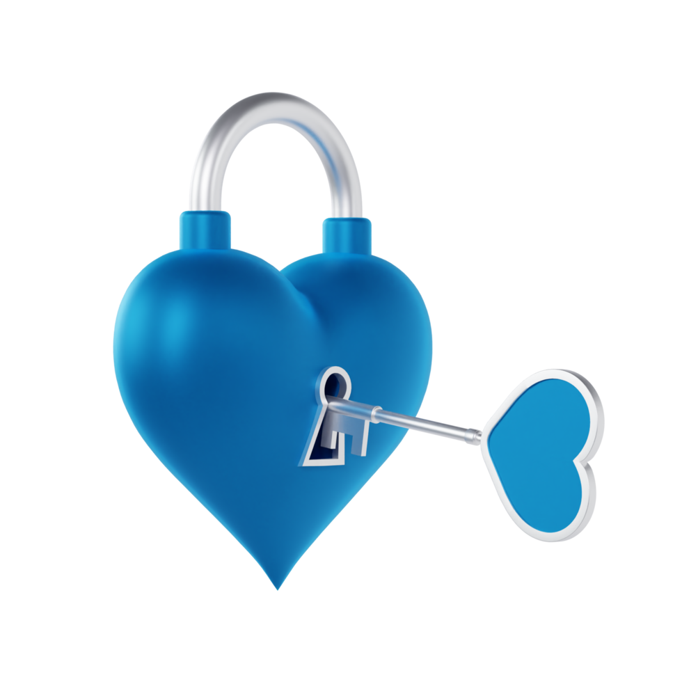 Blue Valentine Lock with a Key - Medium View at 45 Degrees png