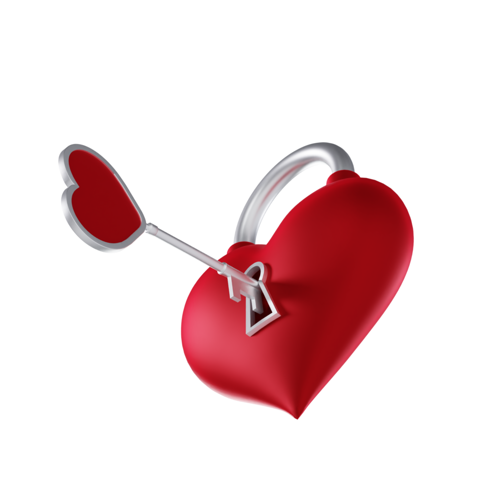 Red Valentine Lock with a Key - Lower Medium View at 135 Degrees png