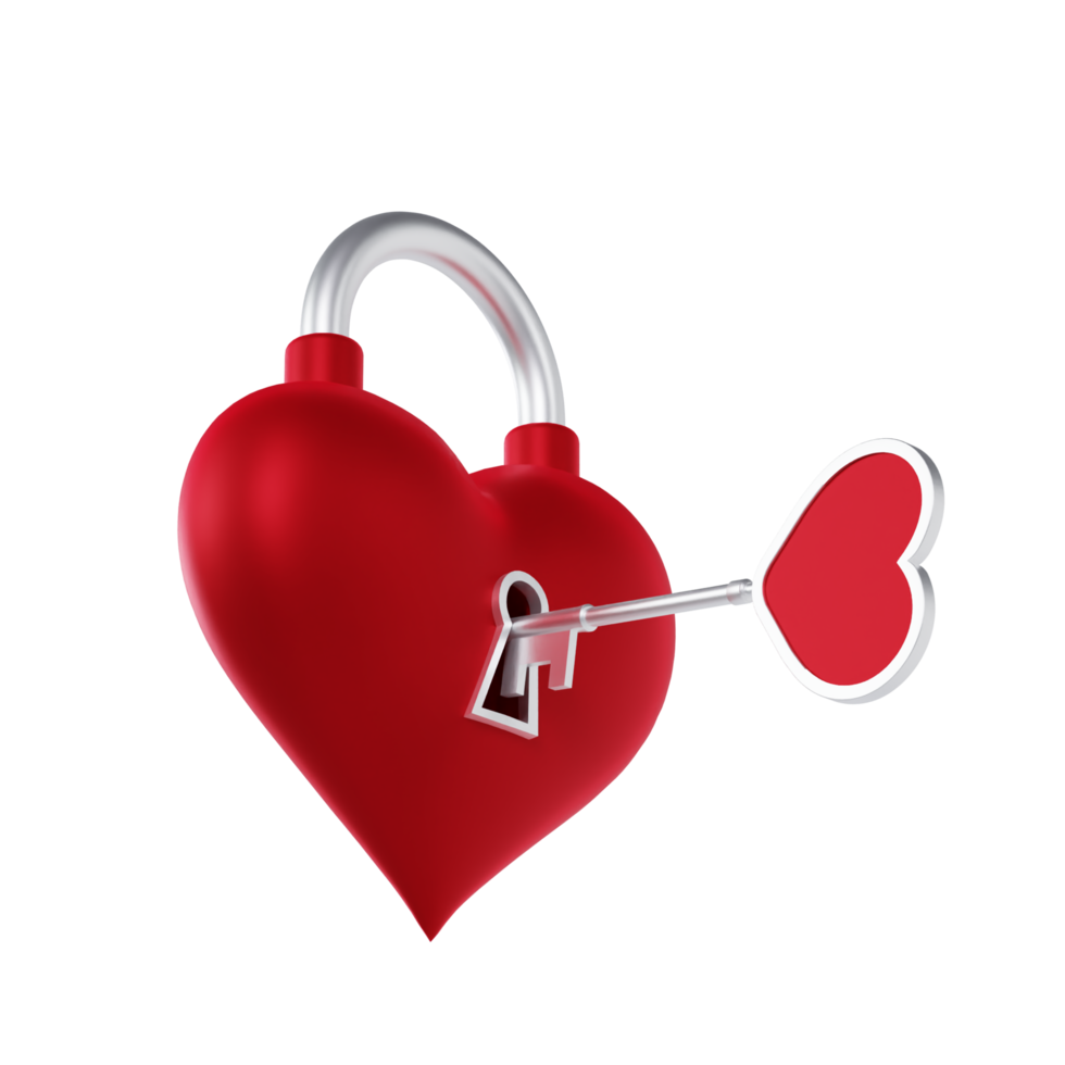 Red Valentine Lock with a Key - Medium Low View at 45 Degrees png