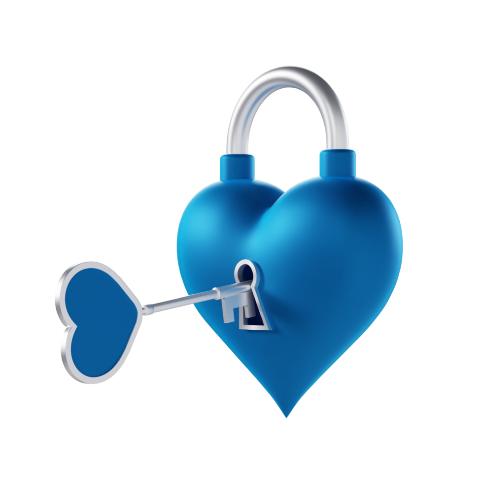 Blue Valentine Lock with a Key - Medium View at 135 Degrees png